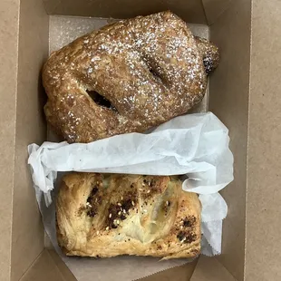 Top: chocolate croissant bottom: sausage pastry