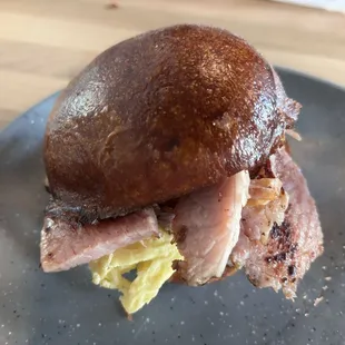 Ham &amp; egg on house made brioche bread