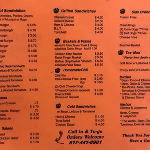 the price of the menu