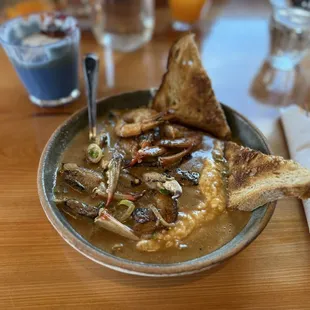 Shrimp and grits plus crab claws