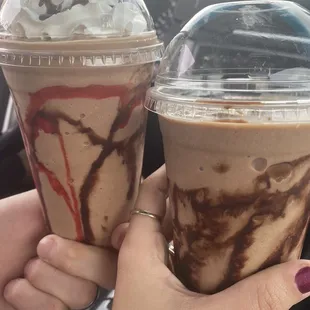 Chocolate covered cherry and s&apos;mores frozen lattes