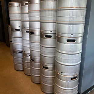 a row of kegs
