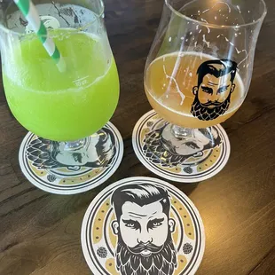 Green Apple JR Slushie seltzer and Reminiscence Triple IPA