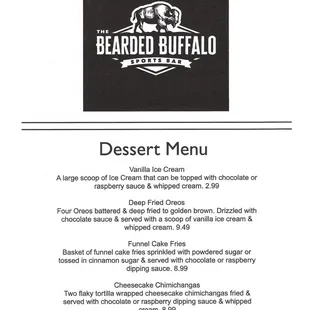 desert menu