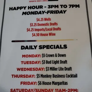 Daily specials menu which was given to us with sticky splatter all over it.