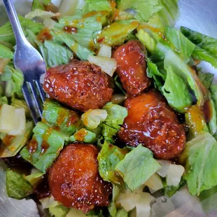 Spicy Mango Salad packed some heat, but way too sweet for my taste. The bits of pineapple did not add much to the romaine lettuce.
