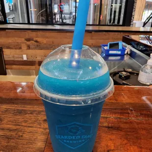 Blue raspberry cotton candy hard seltzer slushie