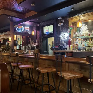 a bar with stools