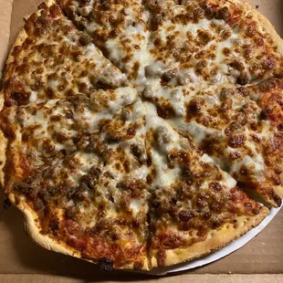 Sausage, onion, and extra cheese.