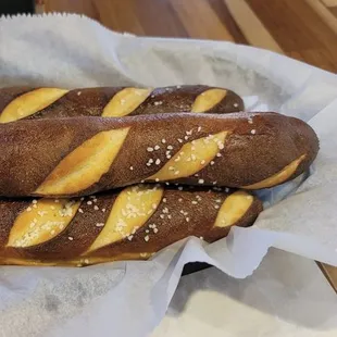 a basket of chocolate bread