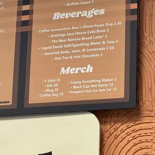 Beverage menu
