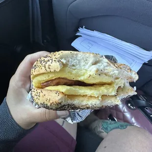 Bacon, egg, and cheese on everything bagel (forgot to take a pic before I started devouring it)