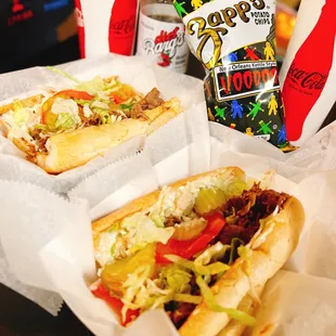 two hotdogs and a soda
