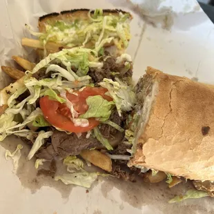 Can&apos;t remember the name but it&apos;s stuffed with French fries and roast beef.