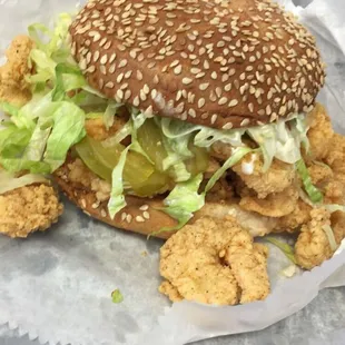 Overstuffed shrimp on bun!
