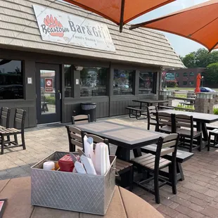 The outside patio seating area