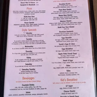 The breakfast menu for Beartown.