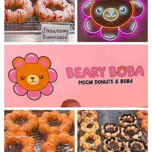 a variety of donuts and boba