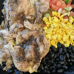 chicken, beans, corn, and tomatoes