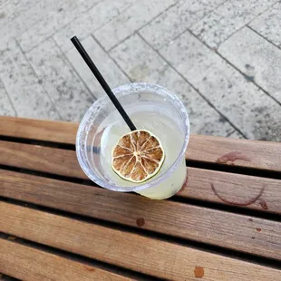 Rocks Margarita with salt on Navy Pier at Beat Kitchen Cantina.  Delicious, actually!