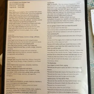Tea menu