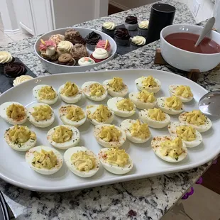 a platter of deviled eggs