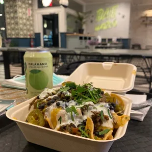 Loaded Shroom Nachos and Calamansi Sparkling Water