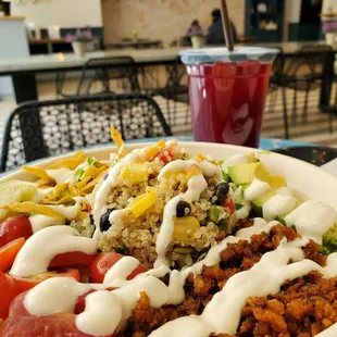 Quinoa taco salad and pomegranate lemonade