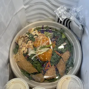 Mandarin oranges, chicken, kale, almonds