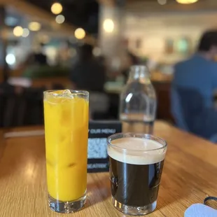 Left: Mango , Orange &amp; Pineapple Nectar Right: Cold Brew