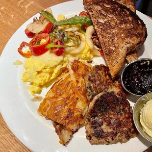 Migas Egg Scramble with Chicken sausage, and Hashbrowns