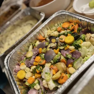 a tray of food being prepared