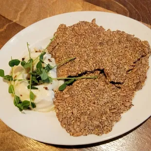 Whipped ricotta and sesame crackers