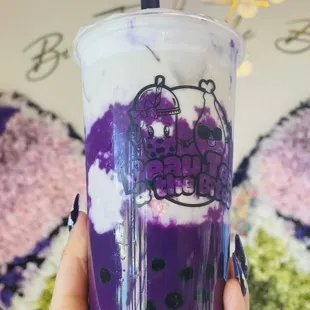 Ube green milk tea
