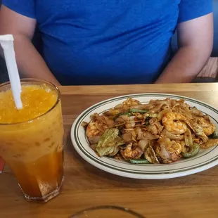 Drunken noodles &amp; Chai tea.