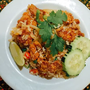 Basil Fried Rice with Crispy Pork