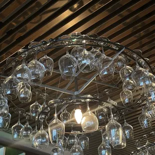 Chandelier made up of wine glasses