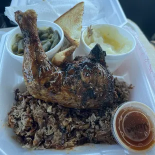 The sampler, Green Beans, mash potatoes, medium sauce