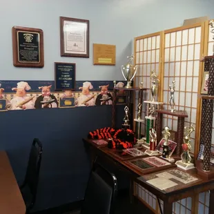 trophies on display