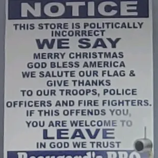 a notice to the store