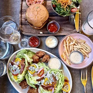 Southern Fried Chicken Wedge Salad w/ Char Burger &amp; add-ons of basil aioli