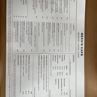 a menu on a table