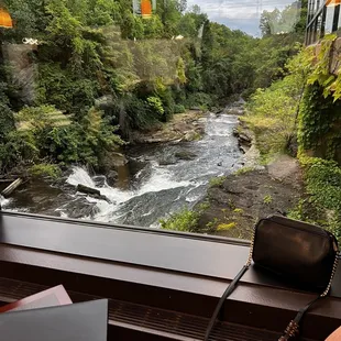 a view of a river from a restaurant