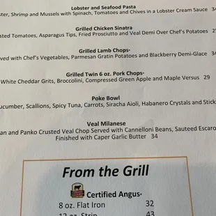 Dinner menu