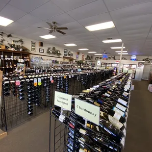 rows of wine bottles