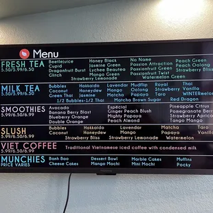 Menu as of 2 NOV 2021