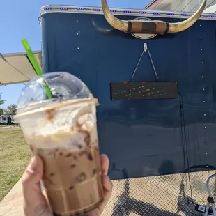 Turtle iced latte with oat milk... I already gulped it down before I took the pic.