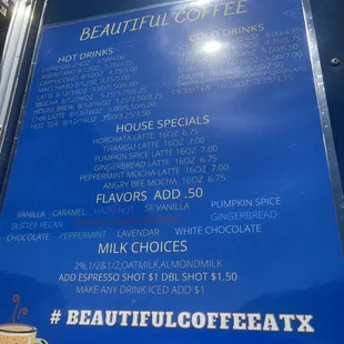 a menu for a coffee shop