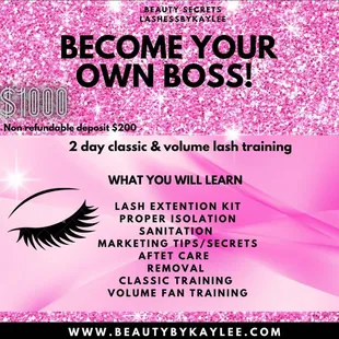 Eyelash extension training! Become you&apos;re own boss and join the lash industry!
