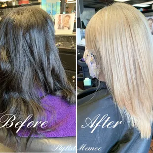 Black box color transformed into strawberry blonde